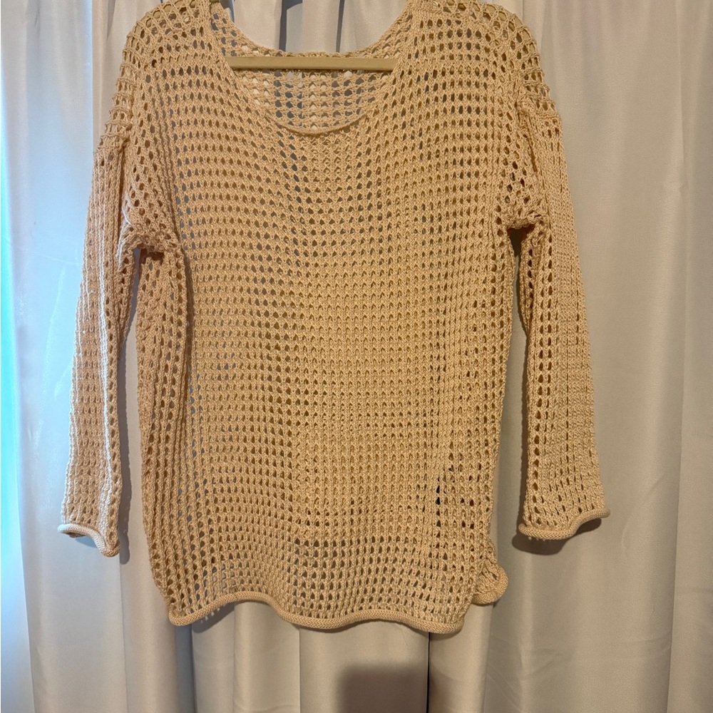 SHEIN Open-Knit Scoop Neck Sweater in Cream